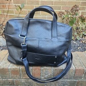 Delsey Paris Black Leather Carry On/Laptop/Office Bag Top Handles & Should Strap